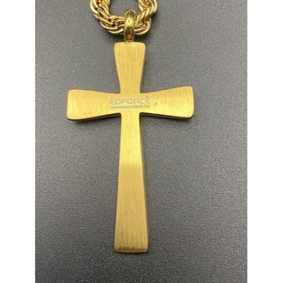 EDFORCE Cross Necklace Stainless Steel Gold Plated 2" 24” Rope 4 mm  Hip Hop - Picture 4 of 5